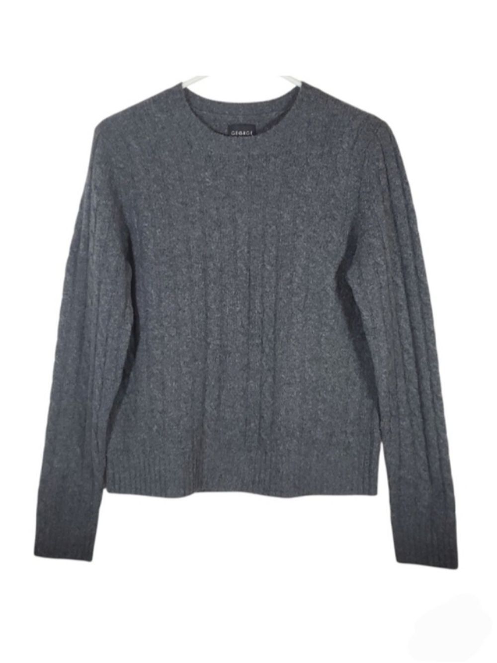 7551 * George 100% Cashmere Cable Knit Sweater Charcoal Gray Size L